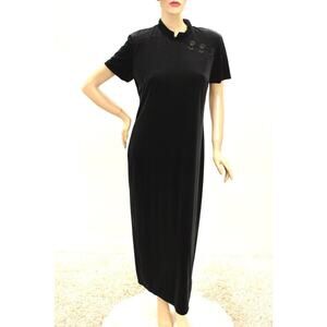 RJ & Co Long Black Velvet Dress size 16 Asian Style Short Sleeve Classic Elegant